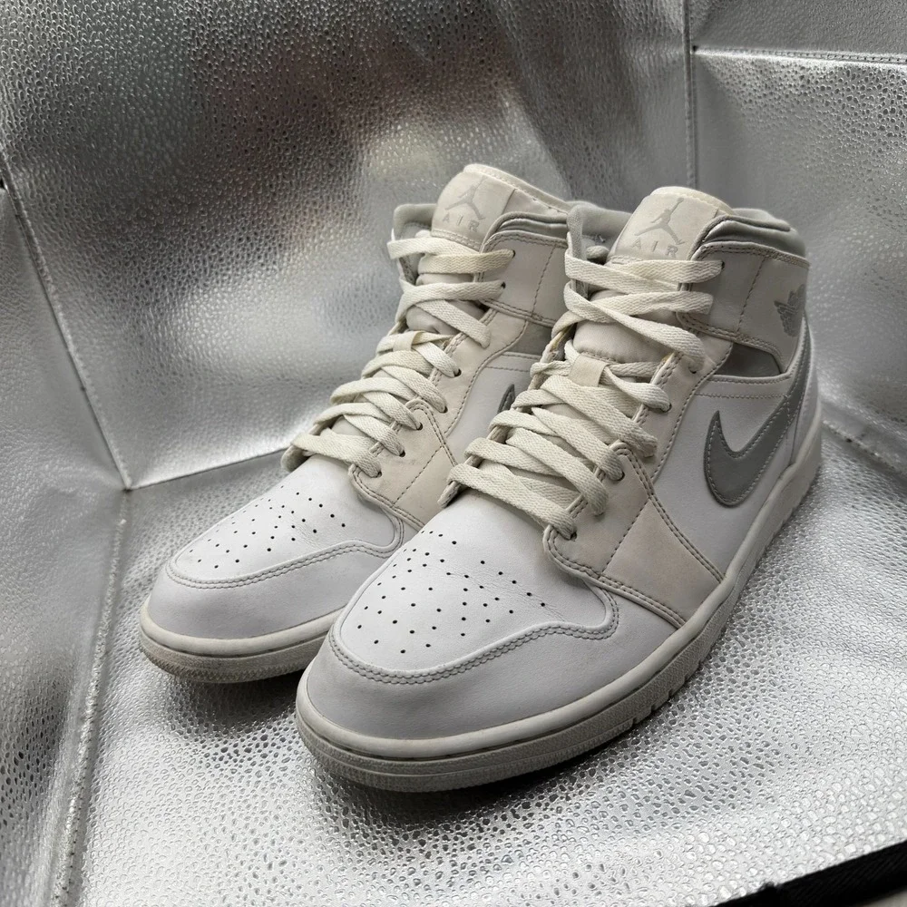 Size 12 Nike Air Jordan 1 Retro‎ Mid Pure Money White Mens Sneakers 554724-105